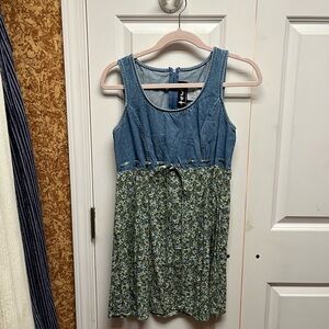 90s Denim and Floral Mini Dress